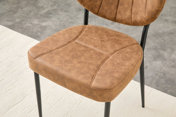 English Elm Dark Oil Waxed Faux Leather Dining Chair Set with Diamond Tufted High Back Metal Legs W3493P449253