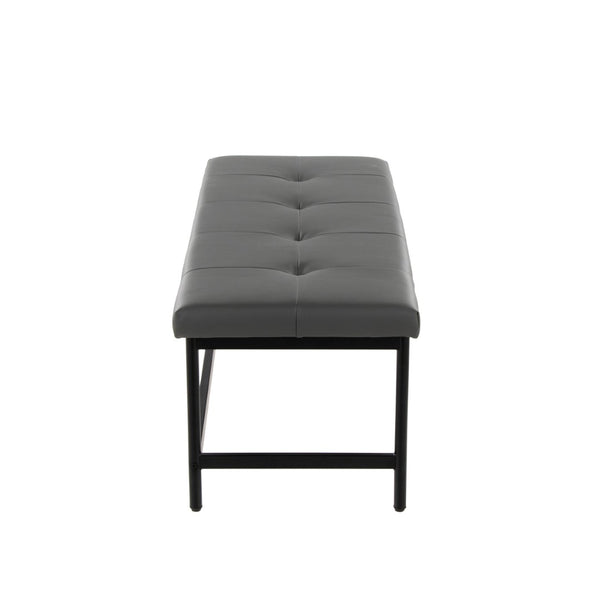 English Elm Bench Upholstered in Faux Leather with Powder Coated Frame for Bedroom or Entryway Black,Grey B202S02136