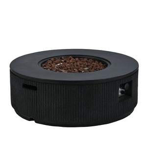 English Elm U_style Round Mgo Propane Fire Pit 50000 Btu Sculptural Outdoor Patio Table with Lava Rocks Black N711P410549E