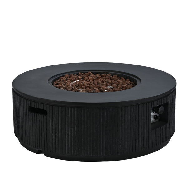 English Elm U_style Round Mgo Propane Fire Pit 50000 Btu Sculptural Outdoor Patio Table with Lava Rocks Black N711P410549E