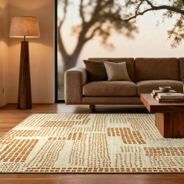 Louis de Poortere Craft Collection Zen Geometric Area Rug for Living Room Bedroom Minimalist Accent Dryed Banana 5'7 x 7'10 120052