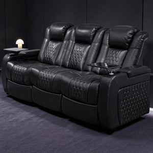 English Elm 86.6"power Recliner Set Genuine Nappa Leather Home Theater Rgb Lighting Usb Charging Black W3819S00091
