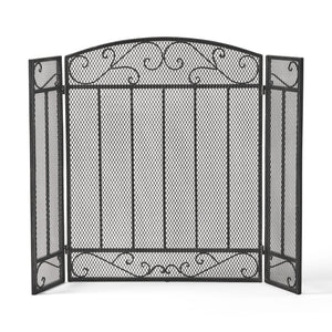 English Elm Christopher Knight Home® - FIRE Decorative Iron Fireplace Screen with Durable Mesh Shield and Classic Curved Frame for Safety and Style Black+Silver 65184.00BLKSILV