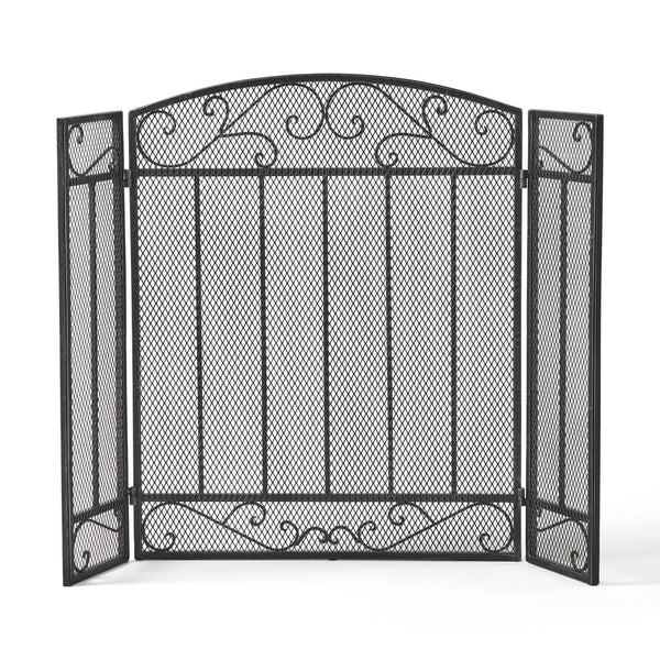 English Elm Christopher Knight Home® - FIRE Decorative Iron Fireplace Screen with Durable Mesh Shield and Classic Curved Frame for Safety and Style Black+Silver 65184.00BLKSILV