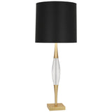 Robert Abbey Juno Table Lamp Modern Brass Finish w/ Clear Crystal Accent Black Opaque Parchment W/ Matte Gold Foil Lining