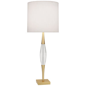 Robert Abbey Juno Table Lamp Modern Brass Finish w/ Clear Crystal Accent Pearl Dupioni Fabric