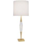 Robert Abbey Juno Table Lamp Modern Brass Finish w/ Clear Crystal Accent Pearl Dupioni Fabric