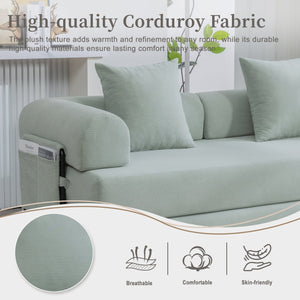 English Elm UNITED modular foldable sofa with metal frame, corduroy upholstery, side pocket & quick assembly convenience Mint Blue W1568P375643