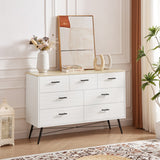 English Elm 7 Drawer Dresser For Bedroom With Deep Drawers, Wood Dressers & Chest Of Drawers, Modern White Long Dressers For Closet Living Room, 47.2"W X 15.7"D X 31.5"H, White & Oak