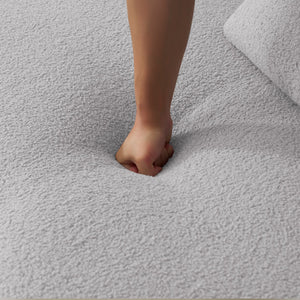 English Elm Curved Four-Seater Teddy Velvet Sofa with Full-Compression Sponge and Spring Support, No-Assembly, Compact Grey W3612S00002