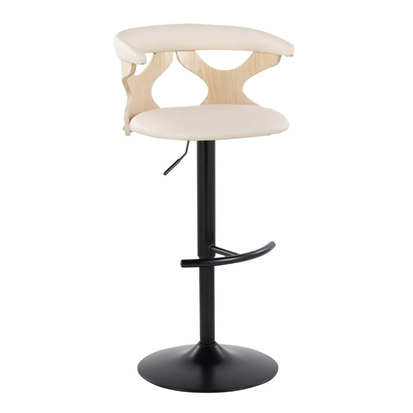 English Elm Contemporary Swivel Barstools with Cut-out Back Faux Leather Seat and Wood Accents Set B202S00872