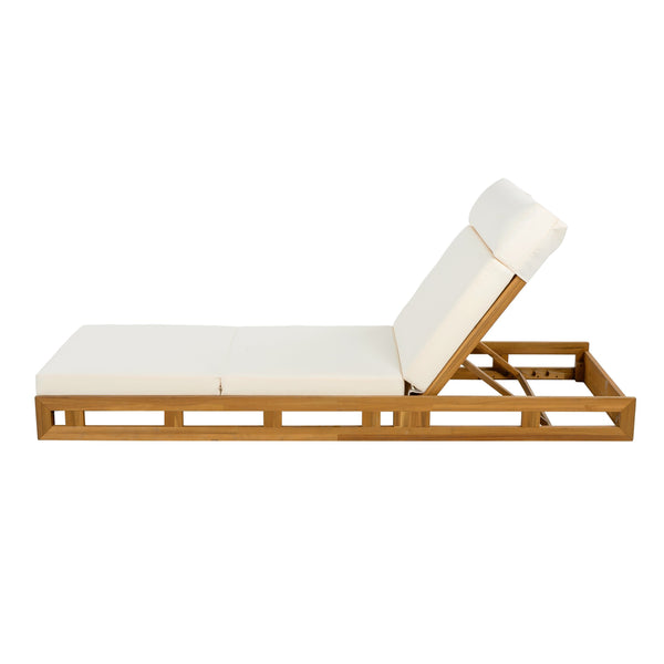 English Elm Christopher Knight Home® - Lounge Chaise Set With Adjustable Headrest - Durable Acacia Wood & Water-Resistant Cushions (Beige) N770P272405T_N770P285267B