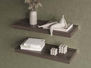 English Elm Floating Shelf Dallas Set of 2 Dark Walnut 32" Engineered Wood Floating Shelves Modern Wall Storage B092P238751