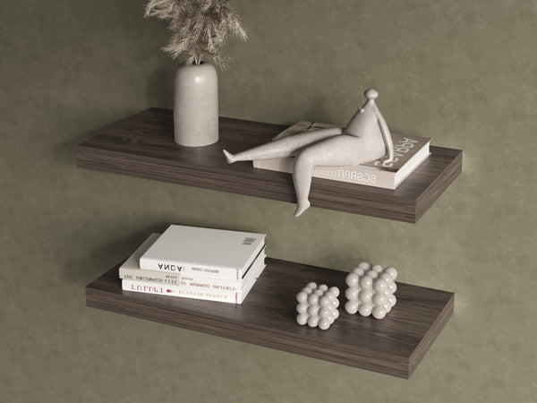 English Elm Floating Shelf Dallas Set of 2 Dark Walnut 32" Engineered Wood Floating Shelves Modern Wall Storage B092P238751