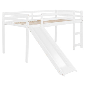 English Elm Loft Bed with Built-in Slide Solid Pine Twin Frame for Kids Bedroom Play N708P360093K