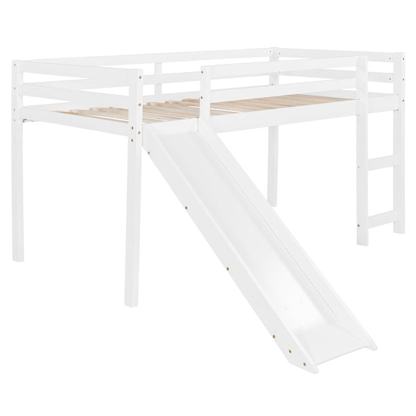 English Elm Loft Bed with Built-in Slide Solid Pine Twin Frame for Kids Bedroom Play N708P360093K
