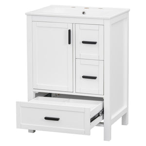 English Elm Modern 24 Inch Bathroom Vanity Solid Wood Cabinet with Ceramic Sink and Soft Close Storage White N729P292859K