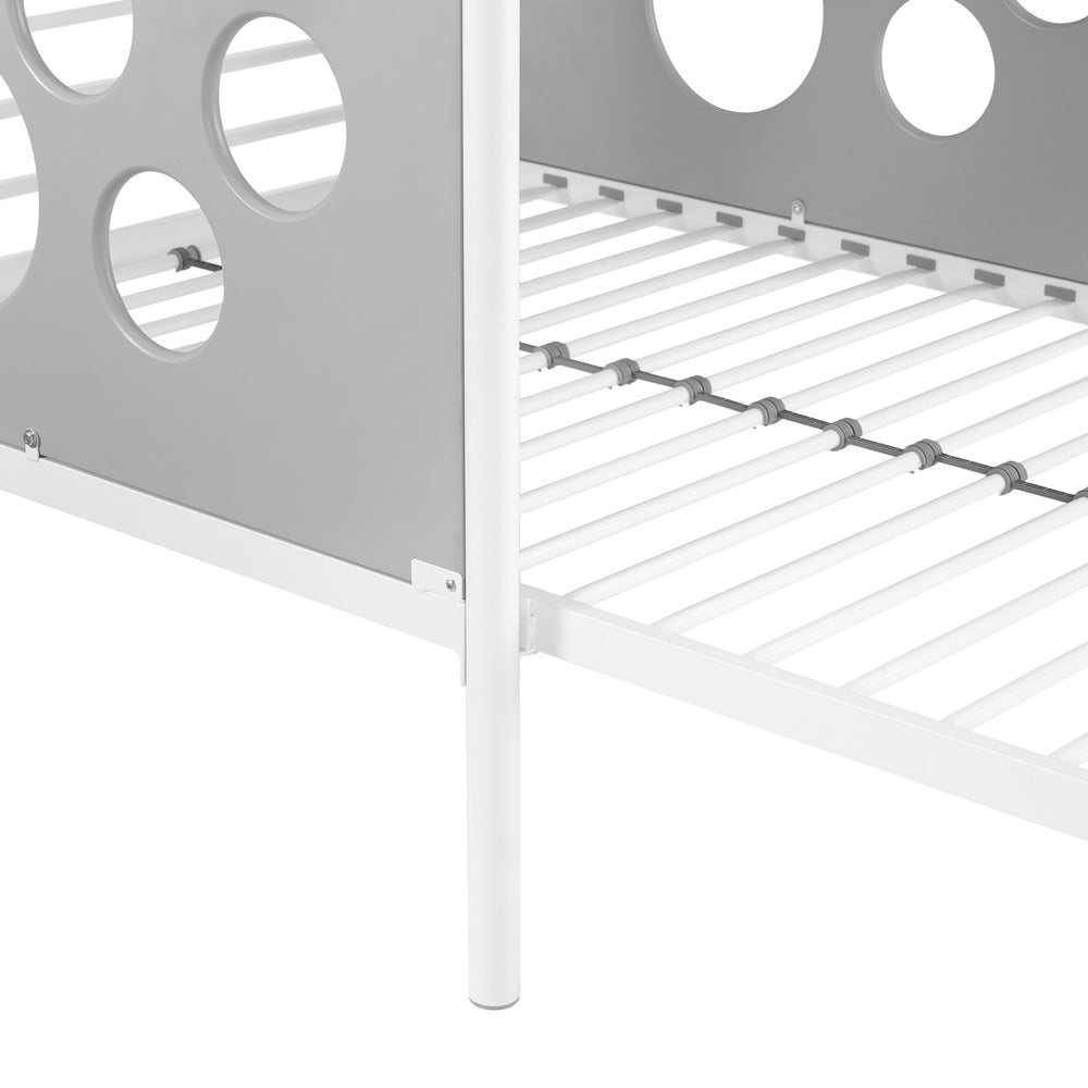 English Elm Walker Edison - Modern Geo Cutout Colorful Twin L-Shaped Bunk Bed White Cool Grey – Space-Saving, Durable, Fun Design B185S00013