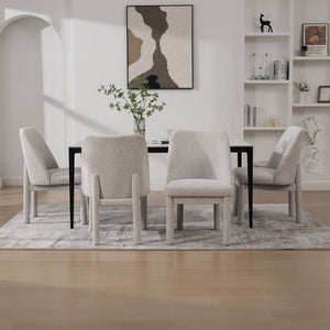 English Elm 21.46" Modern Chenille Dining Chair Set of 4 with Curved High Back, Rubberwood Legs, Comfortable Foam Seat Beige W3189S00005