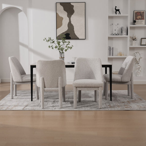 English Elm 21.46" Modern Chenille Dining Chair Set of 4 with Curved High Back, Rubberwood Legs, Comfortable Foam Seat Beige W3189S00005