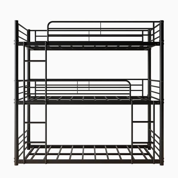English Elm Triple Triple Twin Bunk Beds Metal Frame Triple-Deck Twin Over Twin Over Twin with 2 Ladders, Full Rail Safety, Space-Saving Design W840P209935