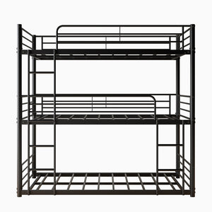 English Elm Triple Twin Metal Bunk Bed with Dual Ladders and Guardrails for Shared Rooms W840S00004