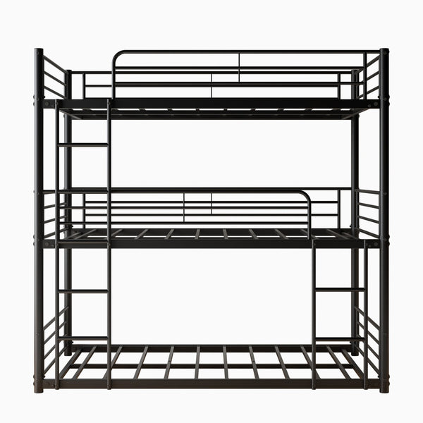 English Elm Triple Twin Metal Bunk Bed with Dual Ladders and Guardrails for Shared Rooms W840S00004