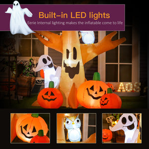 English Elm Homcom 7.5' Lighted Halloween Inflatable Haunted Tree With Owl, Ghost & Pumpkins - Spooky Yard Decor! W2225P229515