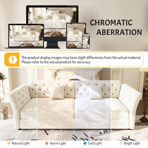 English Elm 100" Oversized Velvet Sleeper Sofa with Floral Tufted Cushions for Living Room Beige+White W1885S00301