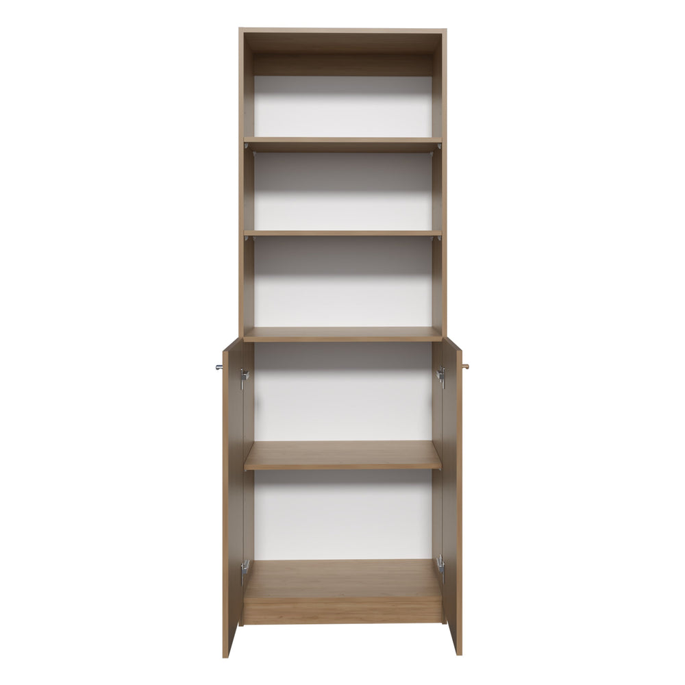 English Elm 2-Door Natural Wood Bookcase with 3 Open Shelves & Hidden Lower Storage — Sturdy, Eco-Friendly Design B097P296881