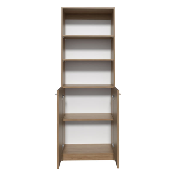 English Elm 2-Door Natural Wood Bookcase with 3 Open Shelves & Hidden Lower Storage — Sturdy, Eco-Friendly Design B097P296881