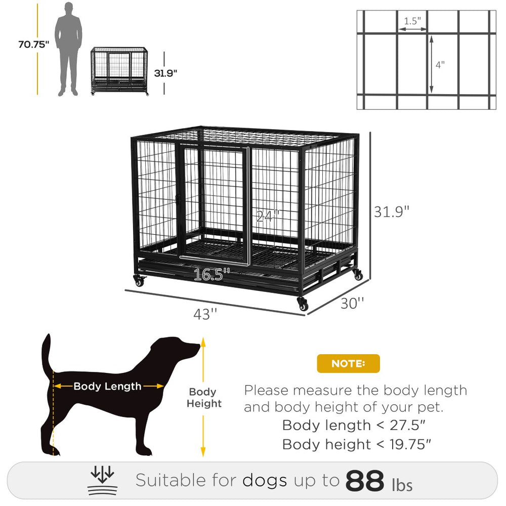 English Elm Heavy Duty Welded Metal Dog Kennel with Slide Out Tray and Locking Caster Wheels T3971P406294