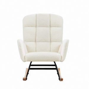 English Elm Cream Plush Teddy Fabric Rocking Armchair with High Back Support for Nursery Cream White W3985P404154