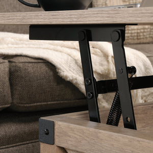 English Elm Lift-Top Coffee Table With Hidden Storage & Open Shelves - Modern Brown Finish For Versatile Living Spaces B356P367802