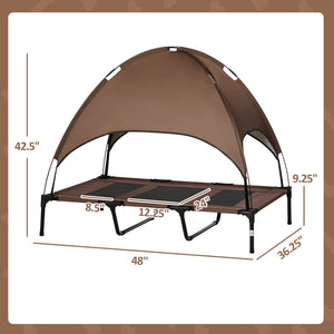 English Elm Modern Elevated Canopy Pet Cot Foldable Steel Frame Outdoor Mesh Bed for Large Dogs Coffee T3971P435379