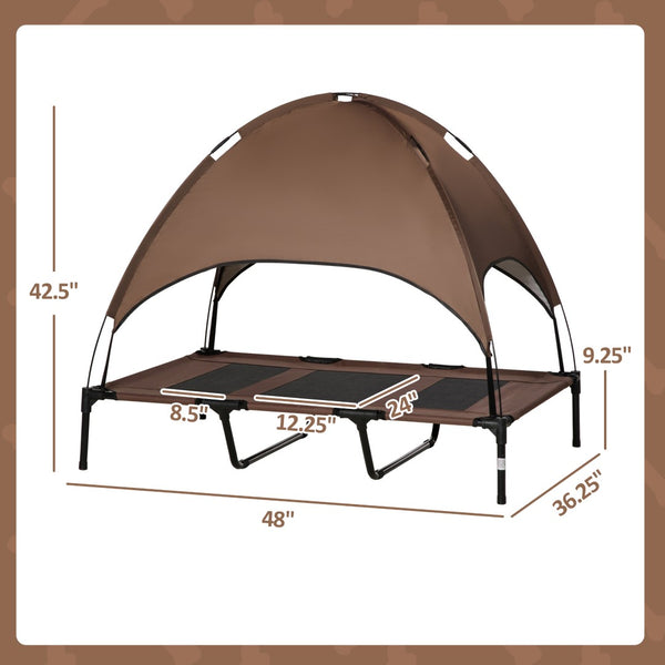 English Elm Modern Elevated Canopy Pet Cot Foldable Steel Frame Outdoor Mesh Bed for Large Dogs Coffee T3971P435379