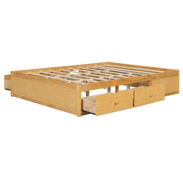 English Elm Queen Platform Storage Bed with Hydraulic Lift Footboard and Four Drawers Antique Finish Natural LP000139AAN