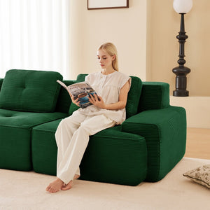 English Elm Modern Corduroy Sectional Sofa Deep Seat V Shape Tufted Couch with Movable Ottoman Green W714S01582