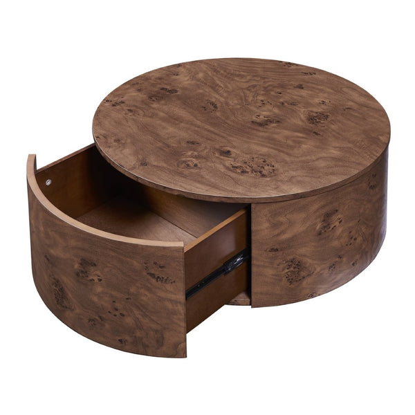 English Elm Burl Veneer Round Coffee Table Swivel Top Two Drawers Walnut Living Room N735P387206D