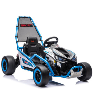 English Elm 24v Dual Motor Kids Go Kart with Drift Mode Roll Cage and Rear Suspension Ages 6 to 12 Blue W1578P454056