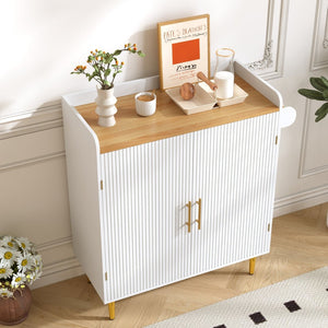 English Elm Modern Fluted Bar Cabinet with Wine Rack Glass Holders Adjustable Shelving and Hidden Drawer White N728P438606W