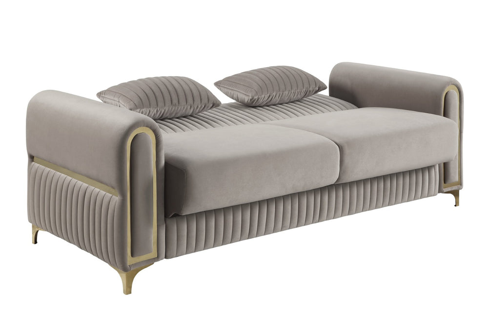 English Elm Ruby Contemporary Sofa with Birch Frame Pocket Coil Support and Gold Steel Legs Taupe B009S02249