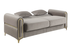 English Elm Ruby Channel Stitch Sofa and Loveseat Set with Birch Frame Gold Steel Legs B009S02251