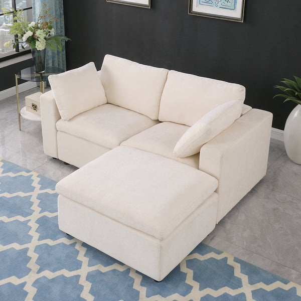 English Elm 68.5" Modular Loveseat Sofa With Ottoman - Versatile Chenille Couch For Small Spaces & Apartments W1123S00043