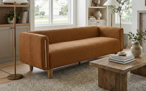 English Elm Modern Boucle Three Seat Sofa with Rubberwood Legs Pocket Spring Support Living Room Orange N763P403678G