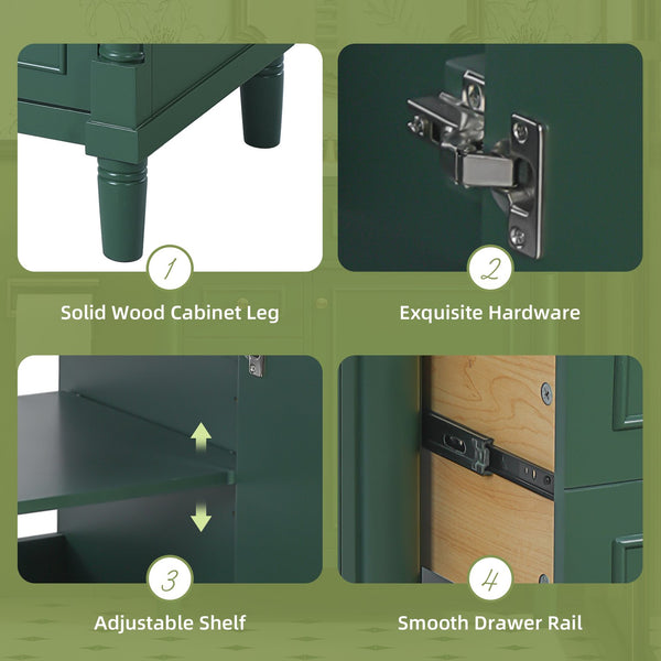 English Elm 30" Bathroom Vanity with Sink — Freestanding Modern Cabinet with Soft-Close Door, 2 Deep Drawers, Durable Basin Green N710P288938F