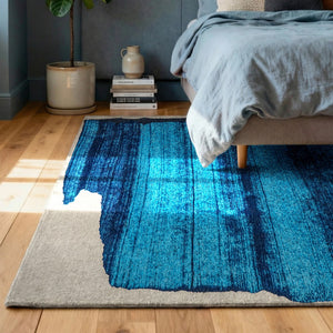 Louis de Poortere Craft Collection Brush Stroke Abstract Area Rug Bold Linework for Modern Living Spaces Diva Blue 2'7 x 4'11 120274