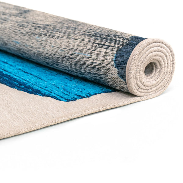 Louis de Poortere Craft Collection Brush Stroke Abstract Area Rug Bold Linework for Modern Living Spaces Diva Blue 2'7 x 4'11 120274