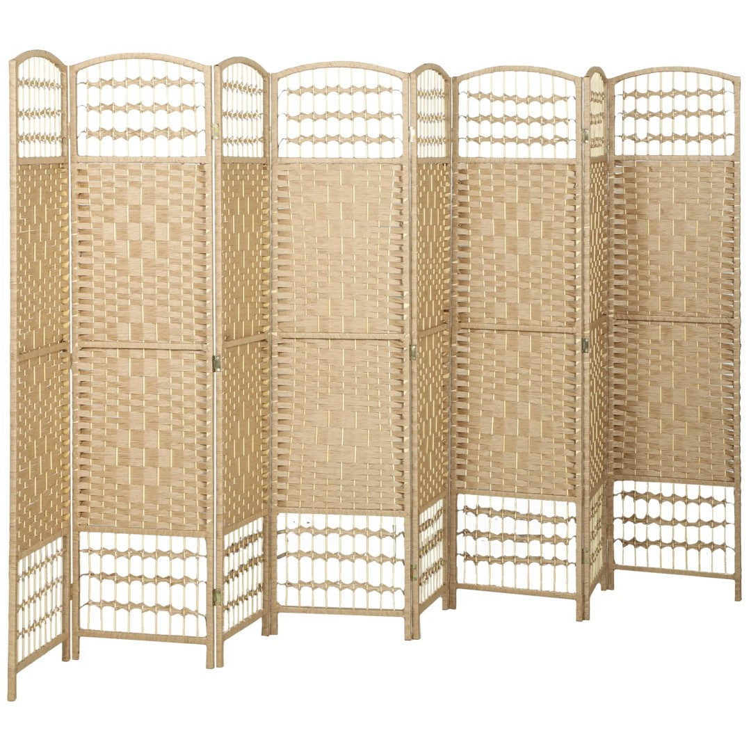 8 Panel Bamboo Paper Rope Woven Folding Divider Arched Pine Frame Stud