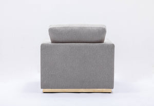 English Elm Grey Modern Accent Chair With Plush Cushion - Stylish Grey Upholstery & Gold Metal Base For Comfort B062P209168